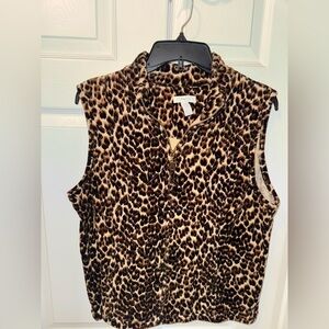 Charter Club Leopard Print Quilt Vest With Gold Zipper Size L